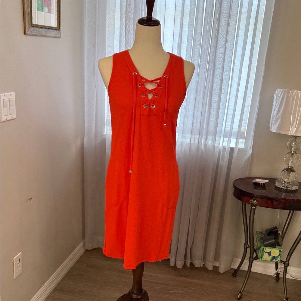 Tommy Bahama Orange Lace-Up Dress with pockets